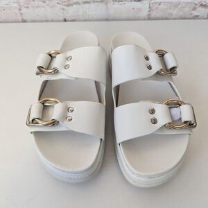 J/SLIDES White Sandals with Gold Accents